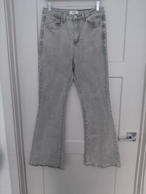 RISE Greenish Gray Flare Jeans - Women's High-Rise Stretch Denim